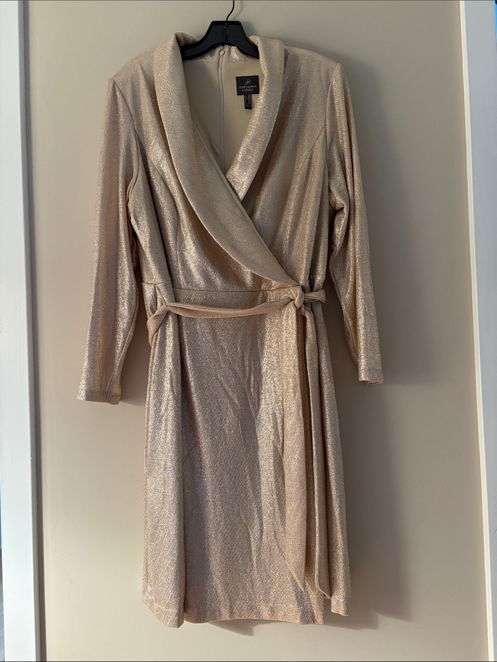 Adrianna Papell Metallic Gold Wrap Dress worn once